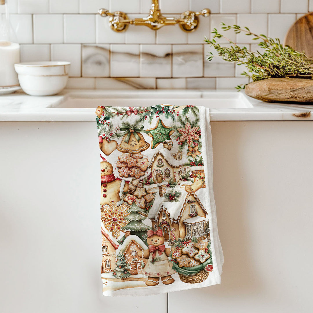 Gingerbread Christmas Kitchen Tea Towel Holiday Baking Decor Great Gifts for Her