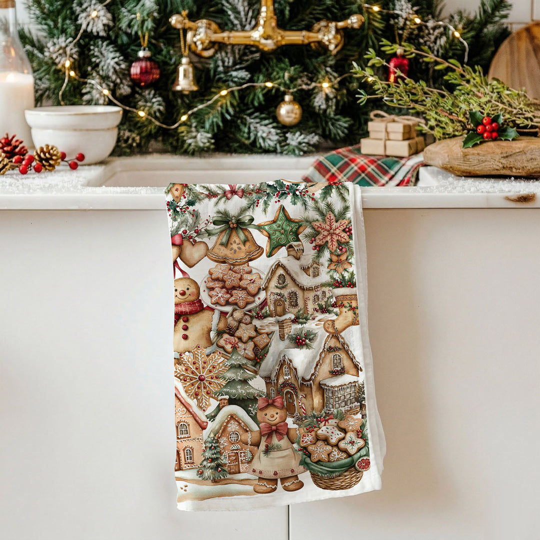 Gingerbread Christmas Kitchen Tea Towel Holiday Baking Decor Great Gifts for Her
