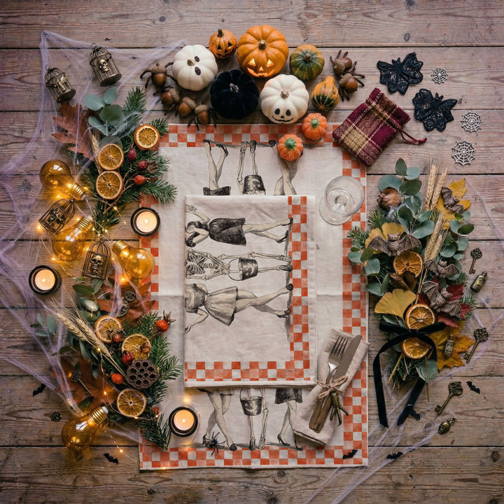 Vintage Halloween Trio Kitchen Tea Towel Pumpkin Skeleton Witch Decor Great Gift