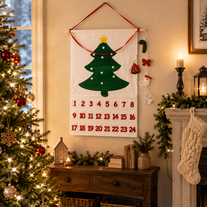 Felt Christmas Advent Calendar Reusable Holiday Countdown Decor Fun Holiday Gift