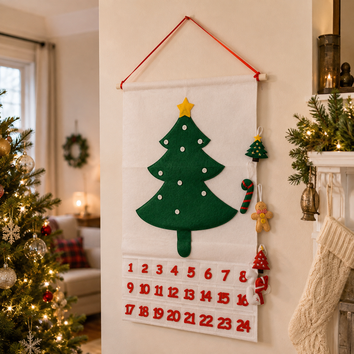 Felt Christmas Advent Calendar Reusable Holiday Countdown Decor Fun Holiday Gift
