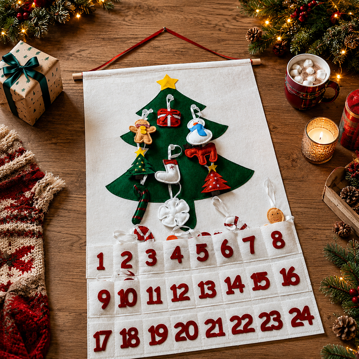 Felt Christmas Advent Calendar Reusable Holiday Countdown Decor Fun Holiday Gift