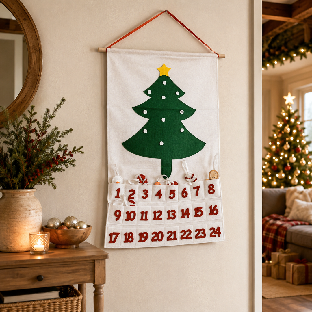 Felt Christmas Advent Calendar Reusable Holiday Countdown Decor Fun Holiday Gift