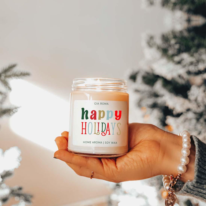 Happy Holiday Scented Soy Blend Candle Pine Orange Woods 9oz Jar Great Gift Idea