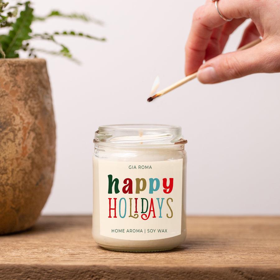 Happy Holiday Scented Soy Blend Candle Pine Orange Woods 9oz Jar Great Gift Idea