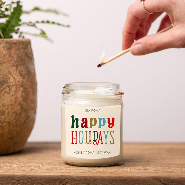 Happy Holiday Scented Soy Blend Candle Pine Orange Woods 9oz Jar Great Gift Idea