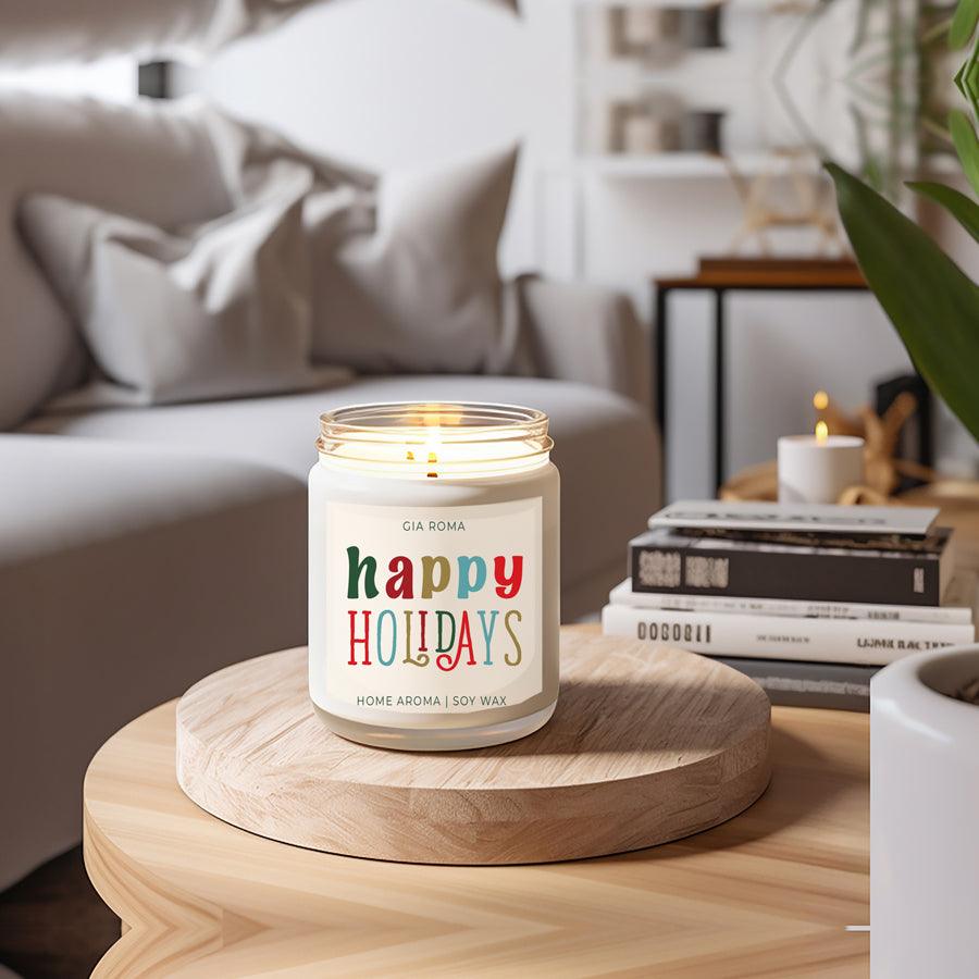 Happy Holiday Scented Soy Blend Candle Pine Orange Woods 9oz Jar Great Gift Idea