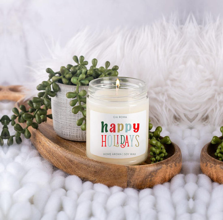Happy Holiday Scented Soy Blend Candle Pine Orange Woods 9oz Jar Great Gift Idea