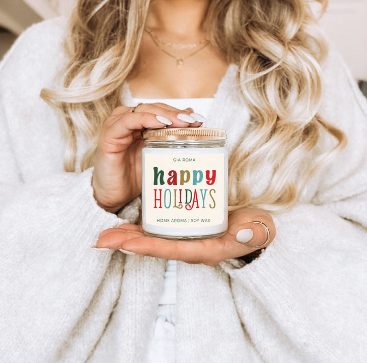 Happy Holiday Scented Soy Blend Candle Pine Orange Woods 9oz Jar Great Gift Idea