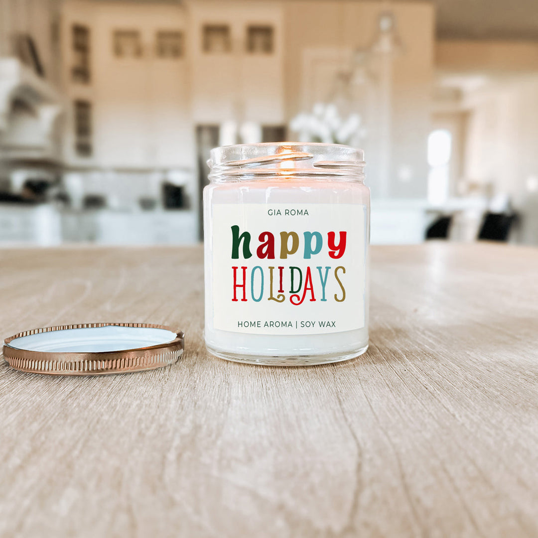 Happy Holiday Scented Soy Blend Candle Pine Orange Woods 9oz Jar Great Gift Idea