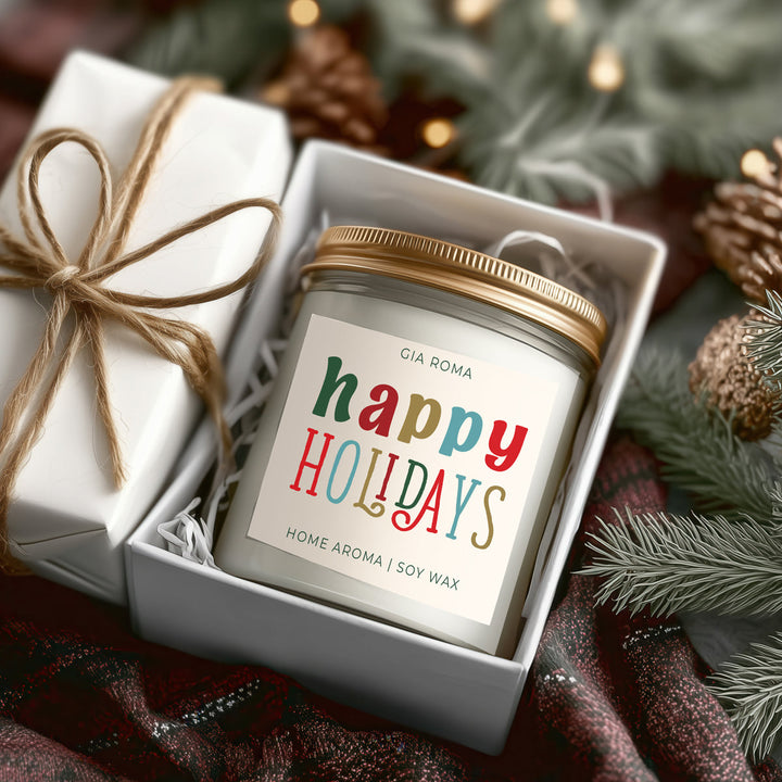 Happy Holiday Scented Soy Blend Candle Pine Orange Woods 9oz Jar Great Gift Idea