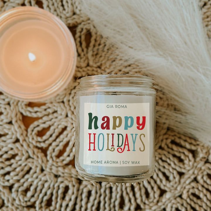 Happy Holiday Scented Soy Blend Candle Pine Orange Woods 9oz Jar Great Gift Idea