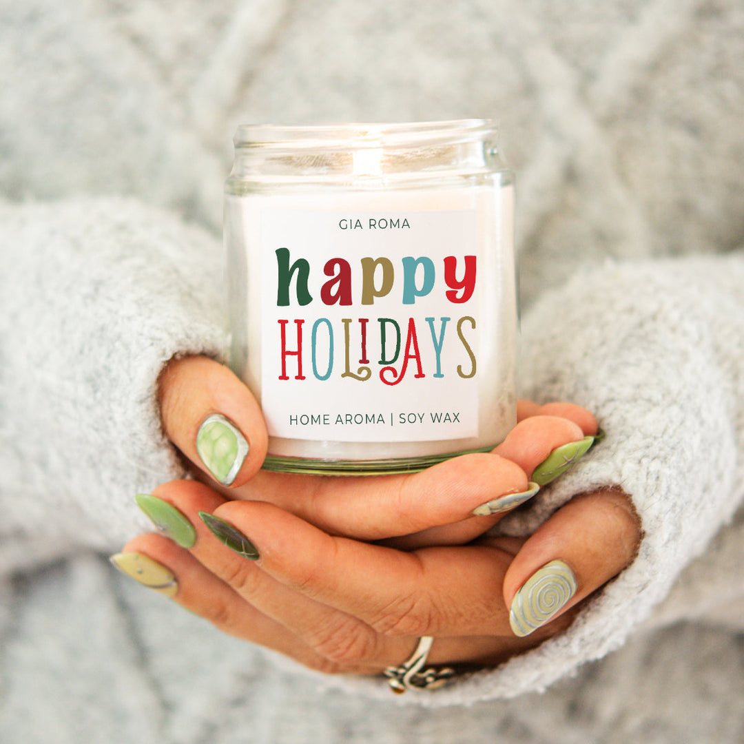 Happy Holiday Scented Soy Blend Candle Pine Orange Woods 9oz Jar Great Gift Idea
