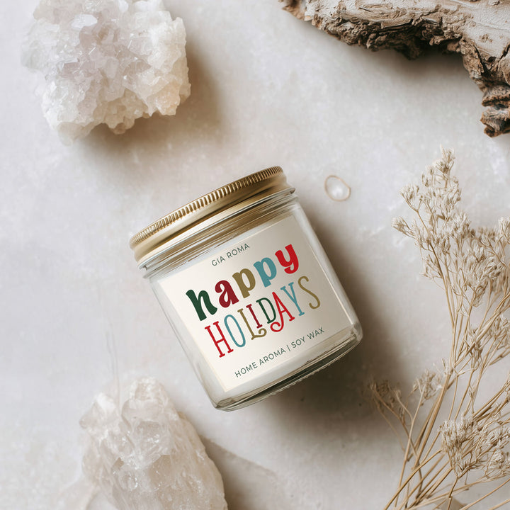 Happy Holiday Scented Soy Blend Candle Pine Orange Woods 9oz Jar Great Gift Idea