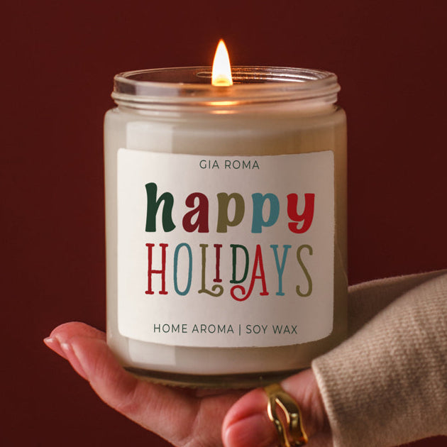 Happy Holiday Scented Soy Blend Candle Pine Orange Woods 9oz Jar Great Gift Idea