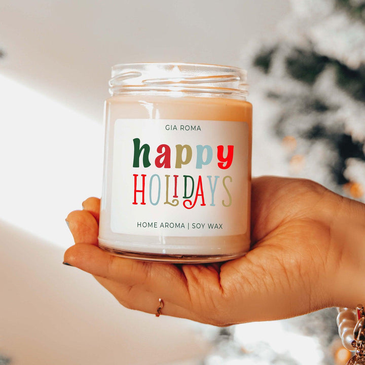 Happy Holiday Scented Soy Blend Candle Pine Orange Woods 9oz Jar Great Gift Idea