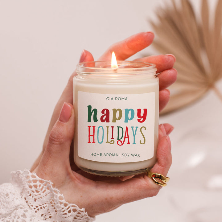 Happy Holiday Scented Soy Blend Candle Pine Orange Woods 9oz Jar Great Gift Idea
