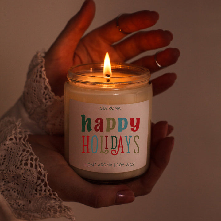 Happy Holiday Scented Soy Blend Candle Pine Orange Woods 9oz Jar Great Gift Idea