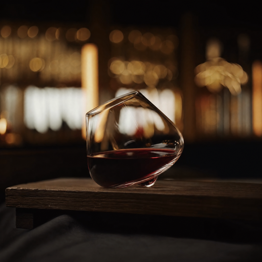 Kami Rotating Crystal Wine Glass &amp; Wooden Coaster