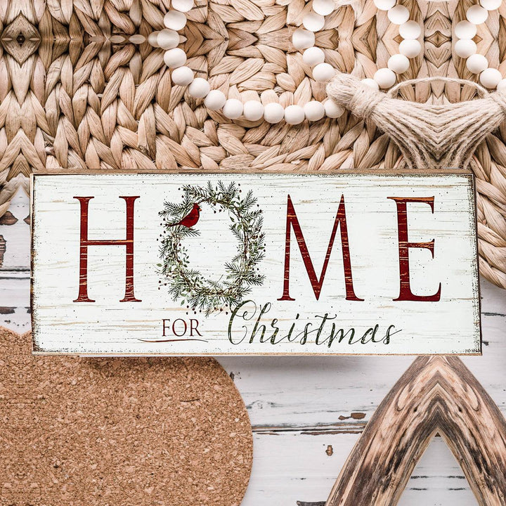 Home for Christmas Wooden Sign Wreath 10 Inch Holiday Shelf Decor Fun Gift Idea