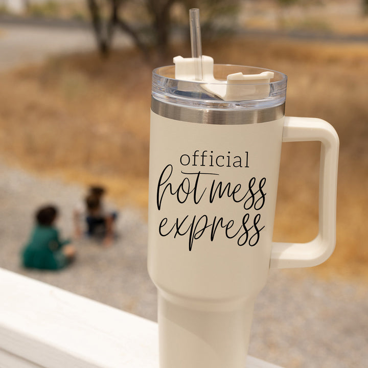 Official Hot Mess Express Insulated Tumbler 40oz Handle Lid Straw Cheeky Gift