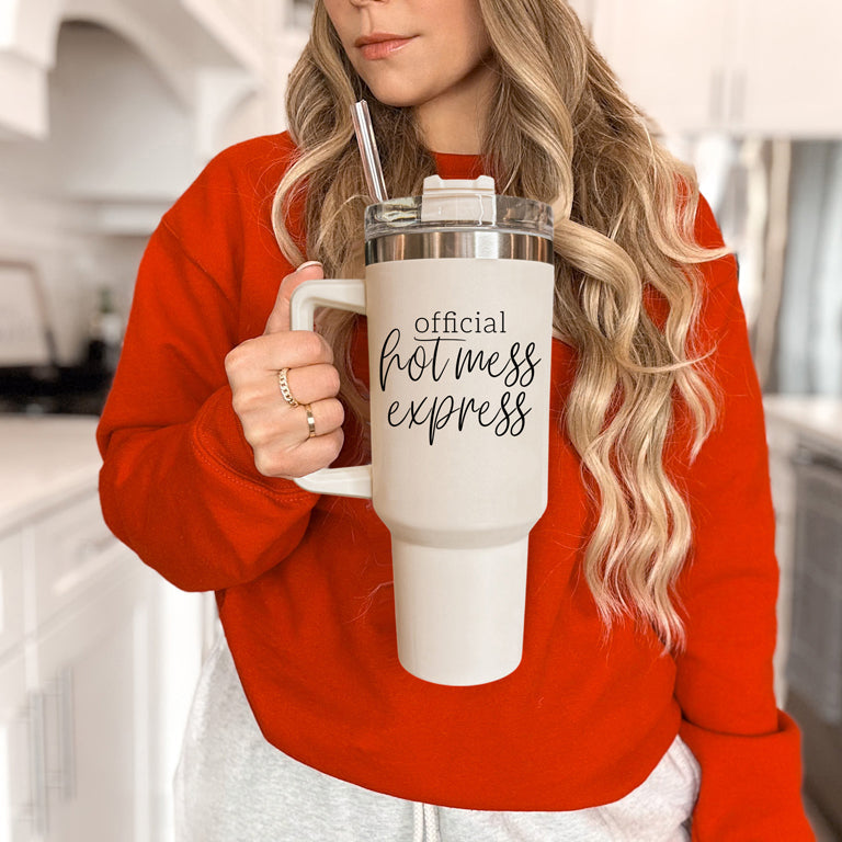 Official Hot Mess Express Insulated Tumbler 40oz Handle Lid Straw Cheeky Gift