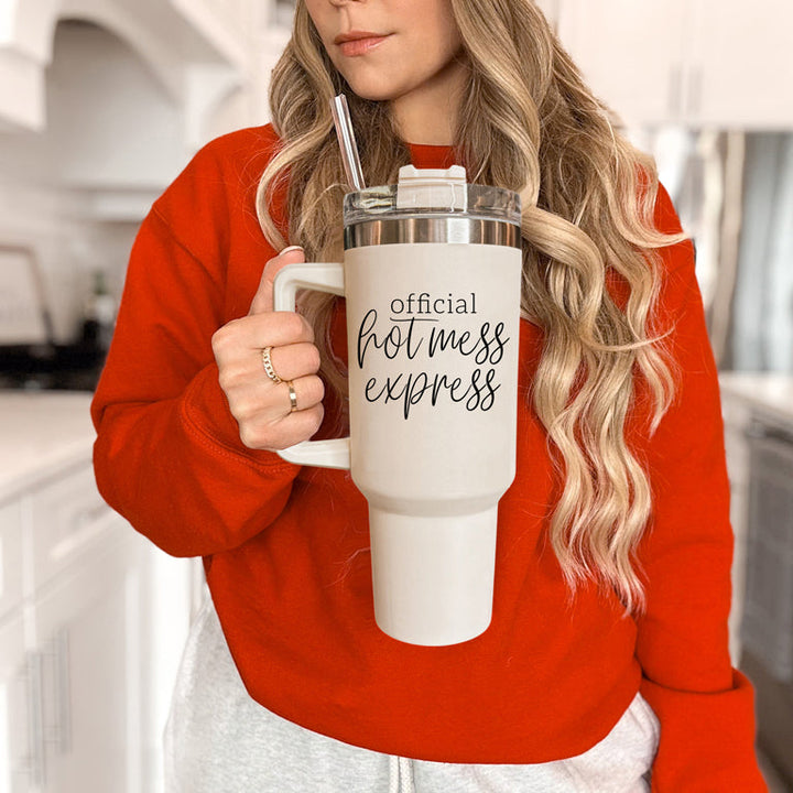Official Hot Mess Express Insulated Tumbler 40oz Handle Lid Straw Cheeky Gift