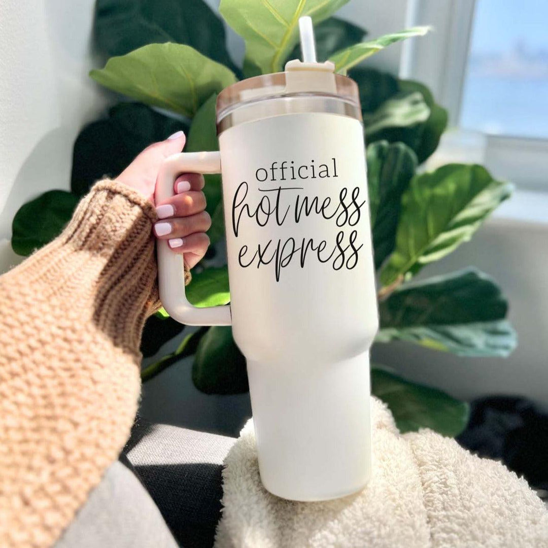 Official Hot Mess Express Insulated Tumbler 40oz Handle Lid Straw Cheeky Gift