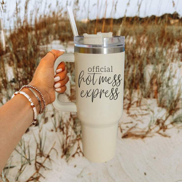 Official Hot Mess Express Insulated Tumbler 40oz Handle Lid Straw Cheeky Gift