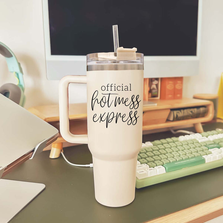 Official Hot Mess Express Insulated Tumbler 40oz Handle Lid Straw Cheeky Gift