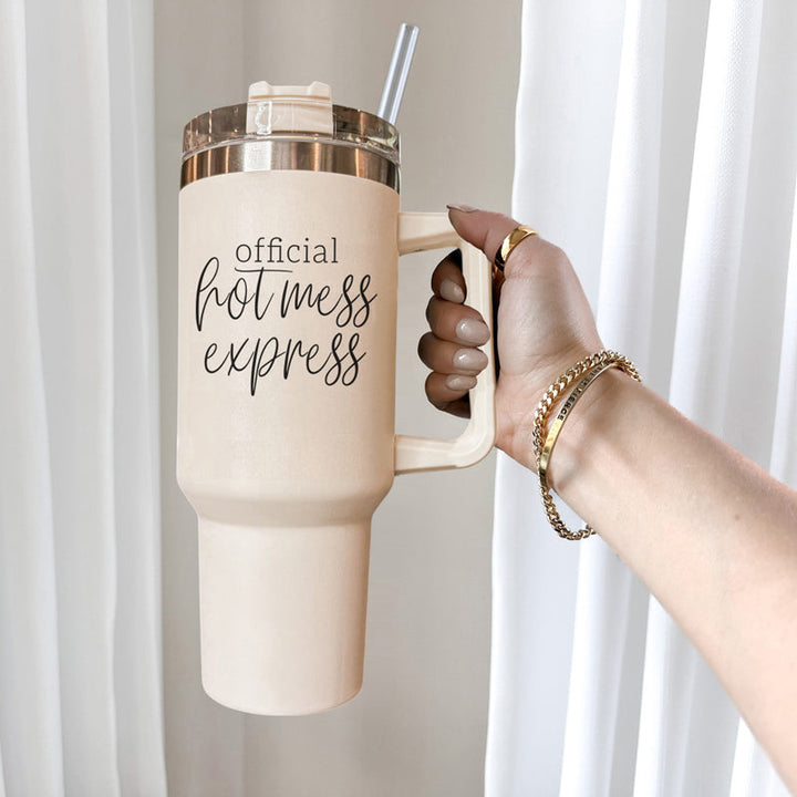 Official Hot Mess Express Insulated Tumbler 40oz Handle Lid Straw Cheeky Gift