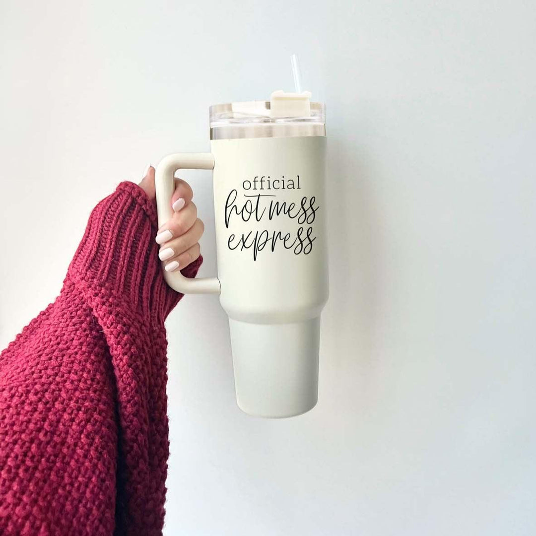 Official Hot Mess Express Insulated Tumbler 40oz Handle Lid Straw Cheeky Gift