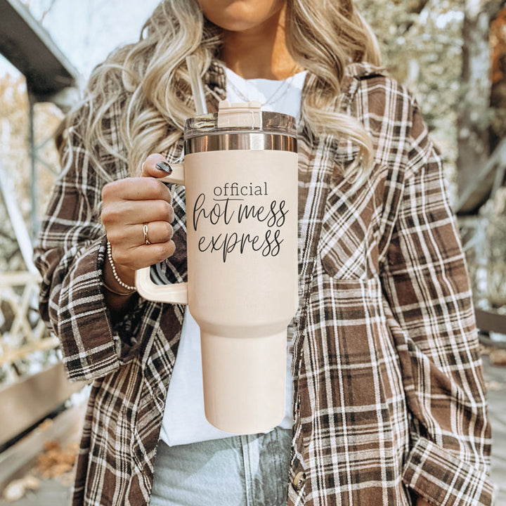 Official Hot Mess Express Insulated Tumbler 40oz Handle Lid Straw Cheeky Gift