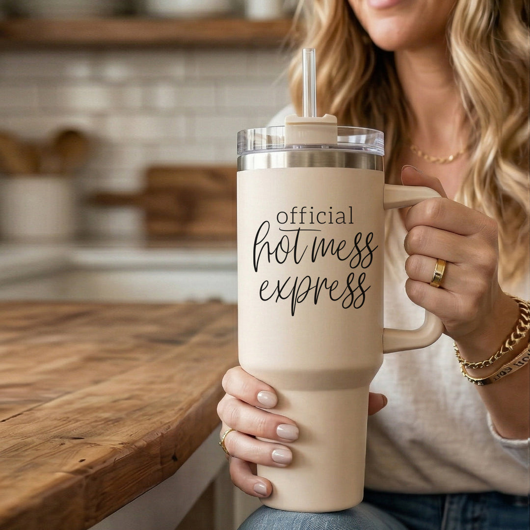 Official Hot Mess Express Insulated Tumbler 40oz Handle Lid Straw Cheeky Gift