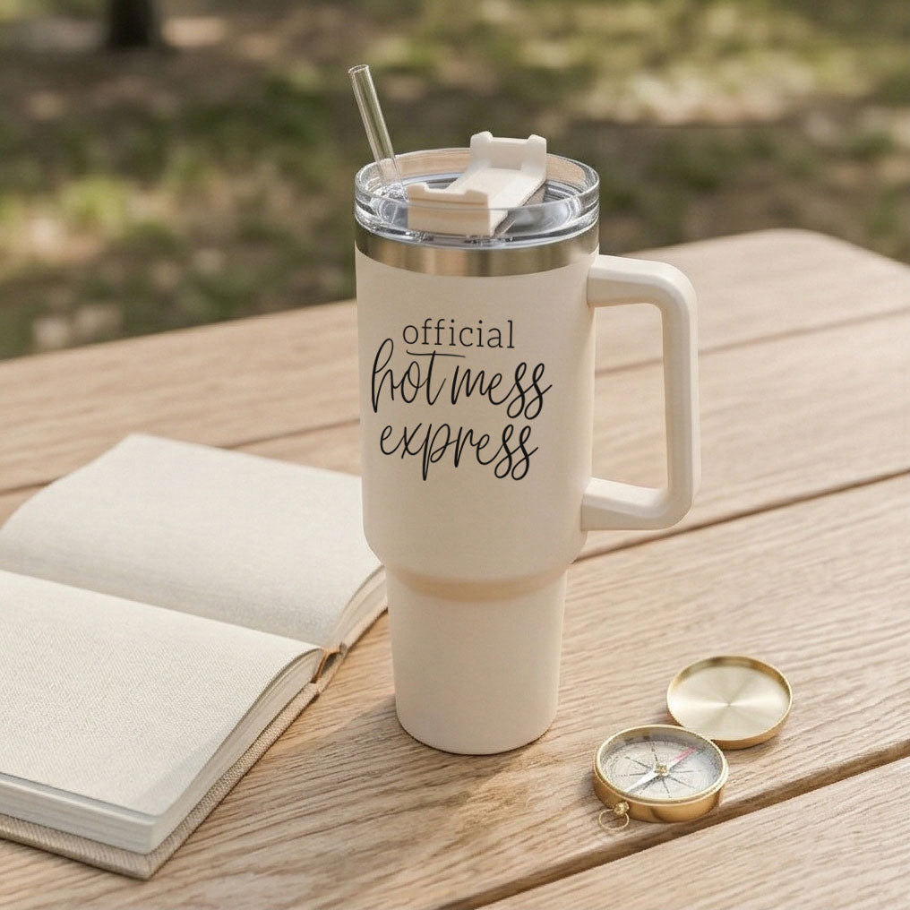 Official Hot Mess Express Insulated Tumbler 40oz Handle Lid Straw Cheeky Gift