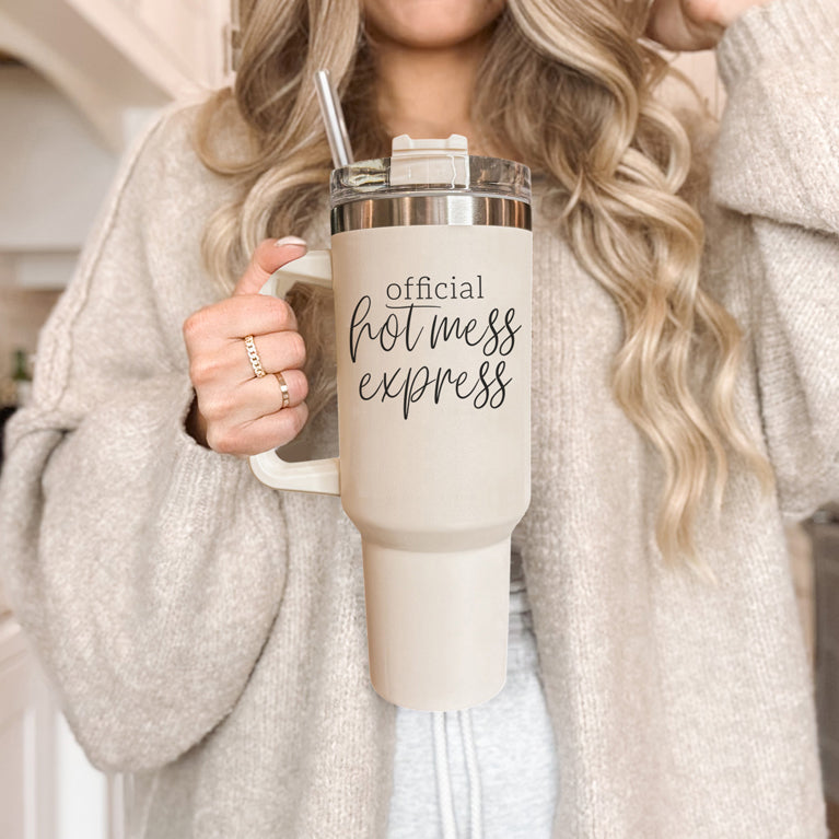 Official Hot Mess Express Insulated Tumbler 40oz Handle Lid Straw Cheeky Gift