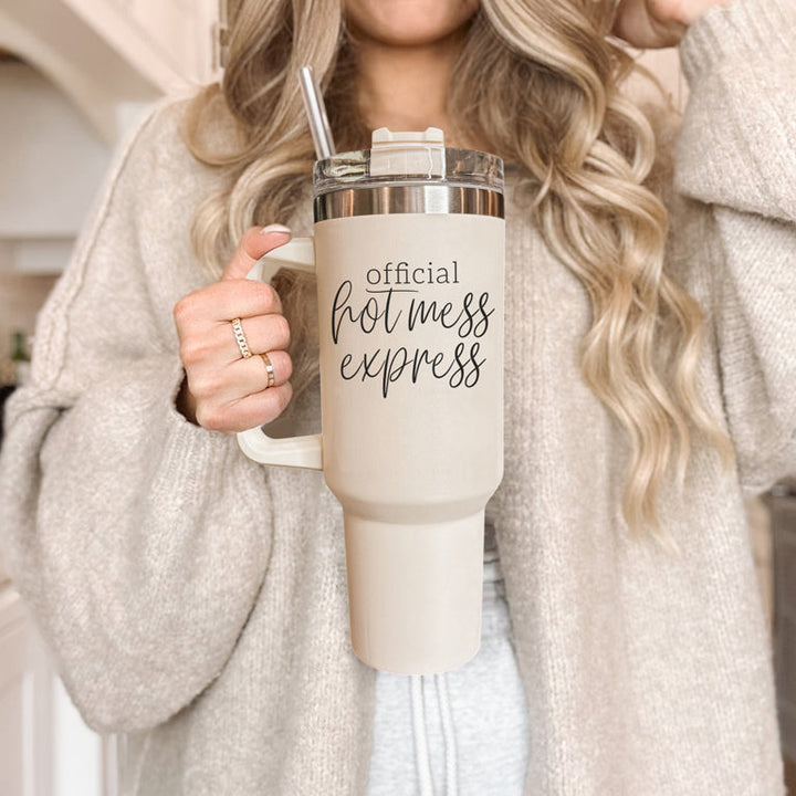 Official Hot Mess Express Insulated Tumbler 40oz Handle Lid Straw Cheeky Gift