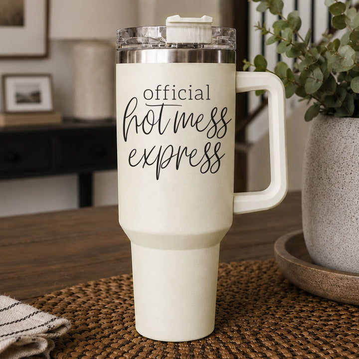Official Hot Mess Express Insulated Tumbler 40oz Handle Lid Straw Cheeky Gift