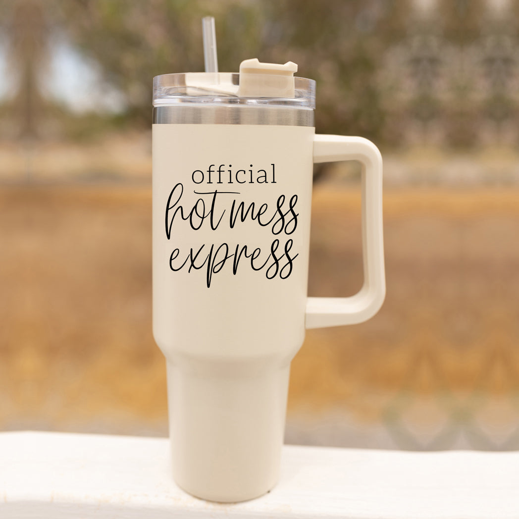 Official Hot Mess Express Insulated Tumbler 40oz Handle Lid Straw Cheeky Gift
