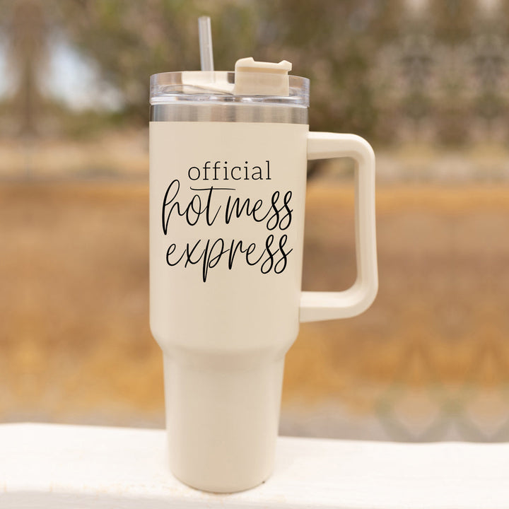 Official Hot Mess Express Insulated Tumbler 40oz Handle Lid Straw Cheeky Gift