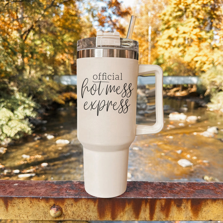 Official Hot Mess Express Insulated Tumbler 40oz Handle Lid Straw Cheeky Gift