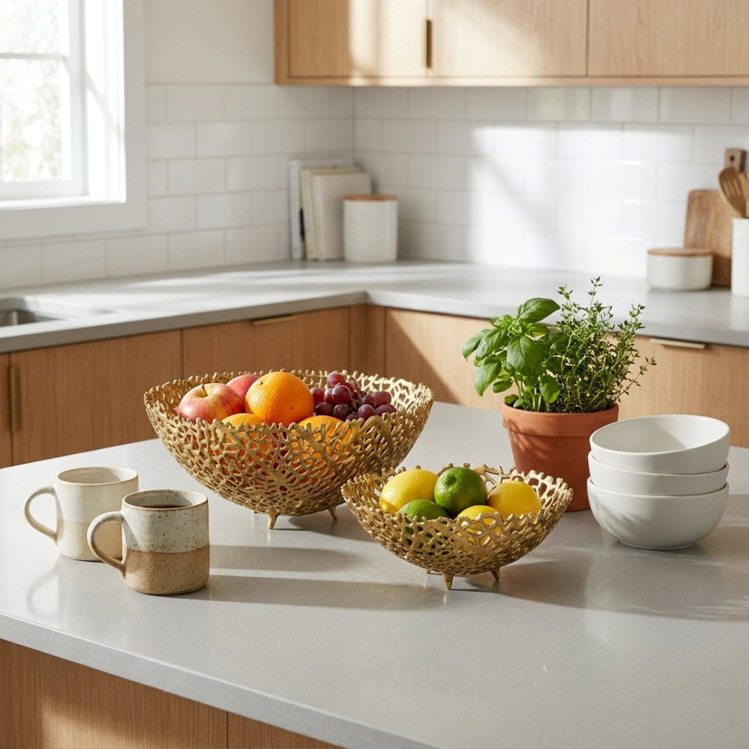 House of Avana Aluminum Gold Finish Metal Fruit Basket