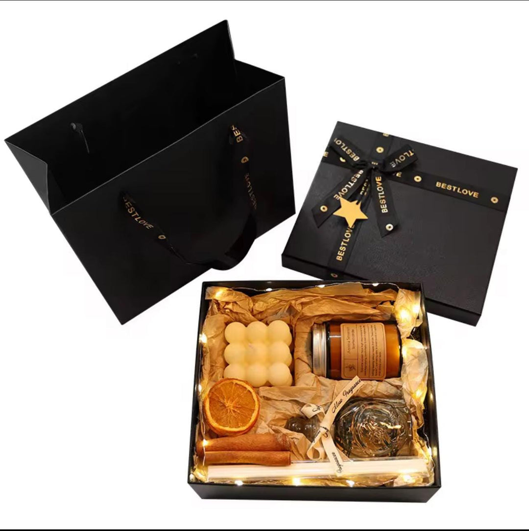 Hot Sale Aromatherapy 100% Soy Wax Candle &amp; Reed Diffuser Gift Set | Black Box Luxury Gift for Her