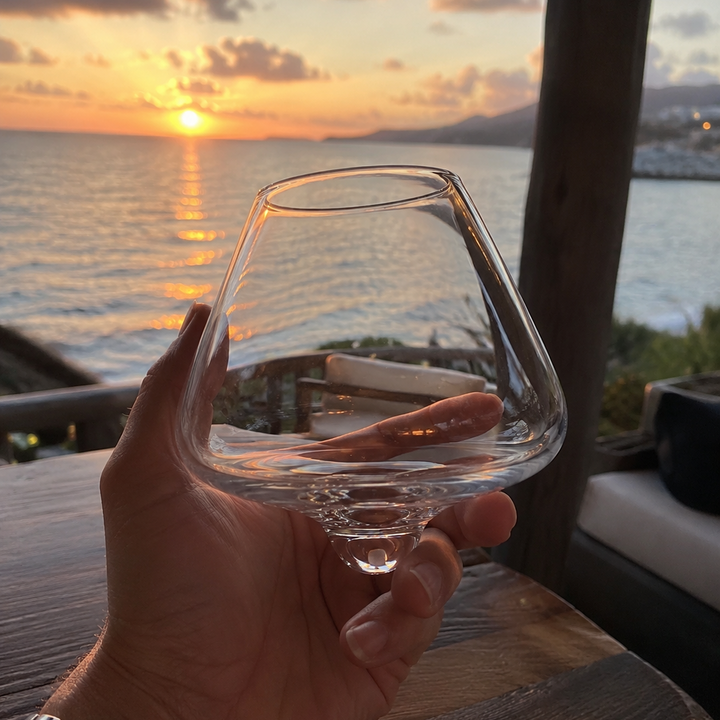 Kami Rotating Crystal Wine Glass &amp; Wooden Coaster