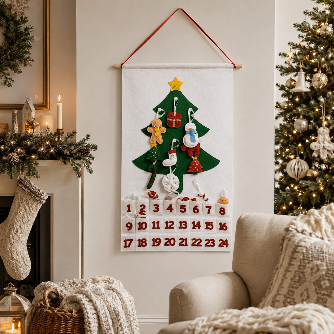 Felt Christmas Advent Calendar Reusable Holiday Countdown Decor Fun Holiday Gift