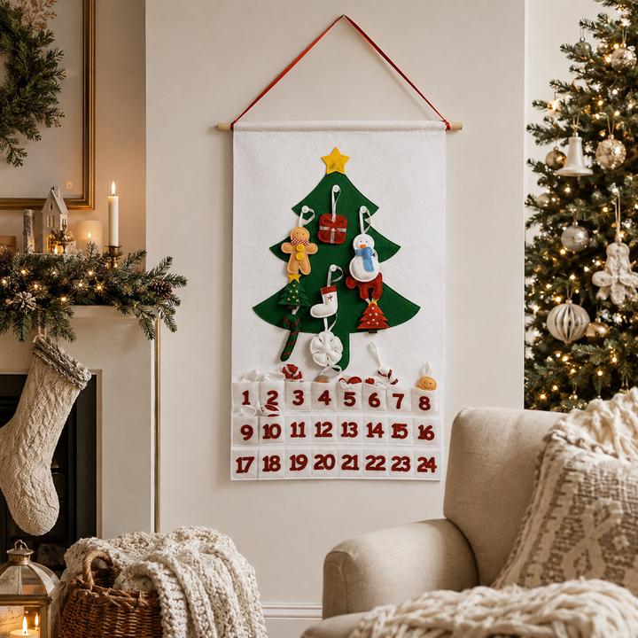 Felt Christmas Advent Calendar Reusable Holiday Countdown Decor Fun Holiday Gift