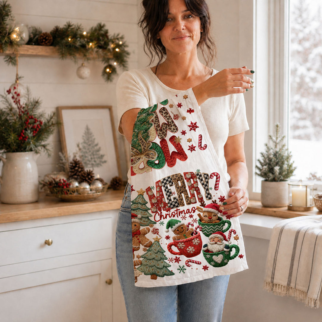 Merry Gingerbread Christmas Kitchen Tea Towel Holiday Decor Fun Gift for Friends