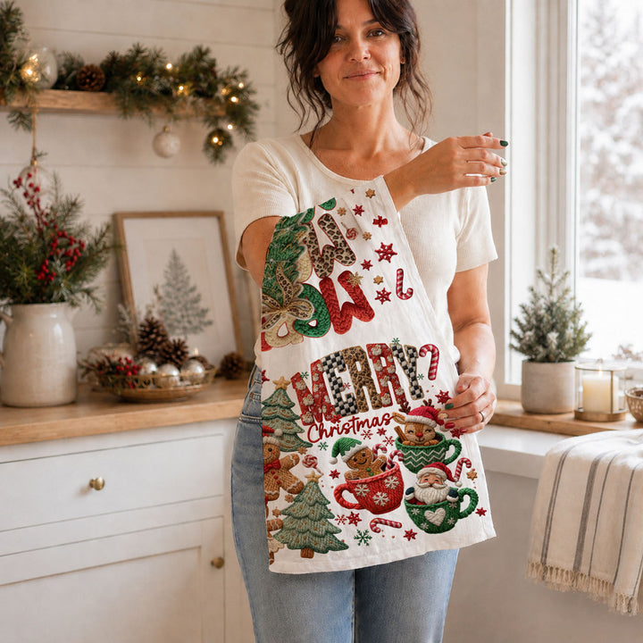 Merry Gingerbread Christmas Kitchen Tea Towel Holiday Decor Fun Gift for Friends