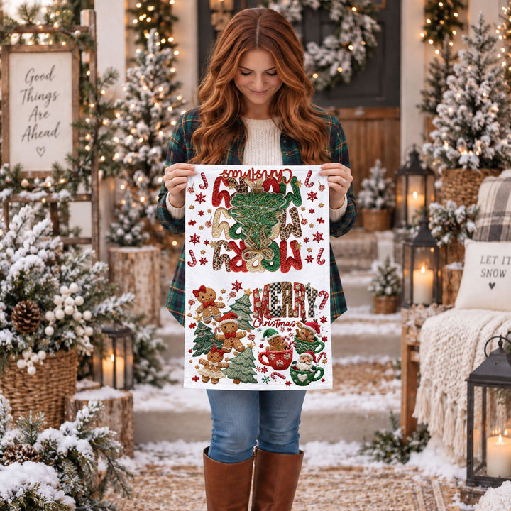 Merry Gingerbread Christmas Kitchen Tea Towel Holiday Decor Fun Gift for Friends