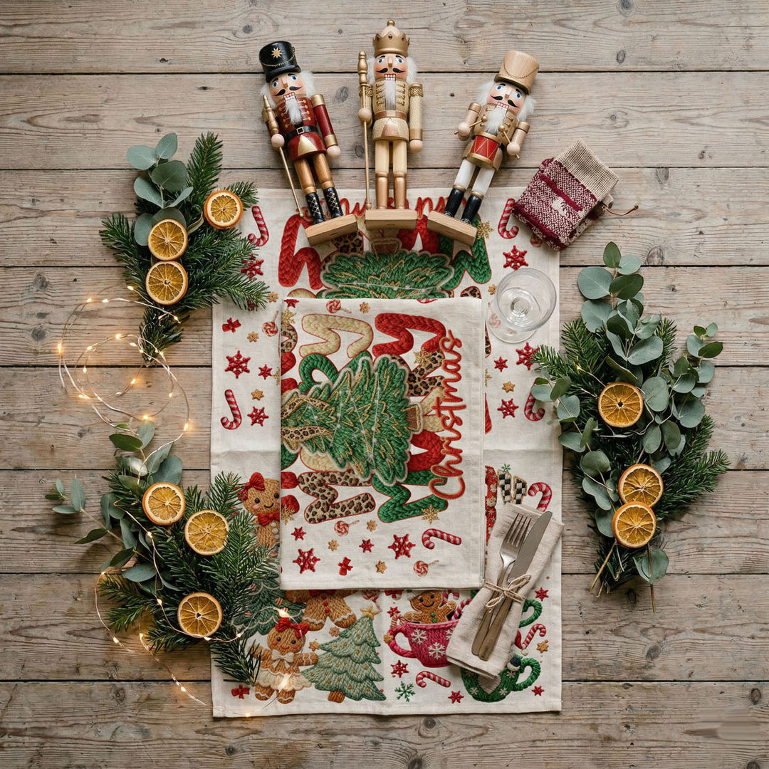 Merry Gingerbread Christmas Kitchen Tea Towel Holiday Decor Fun Gift for Friends